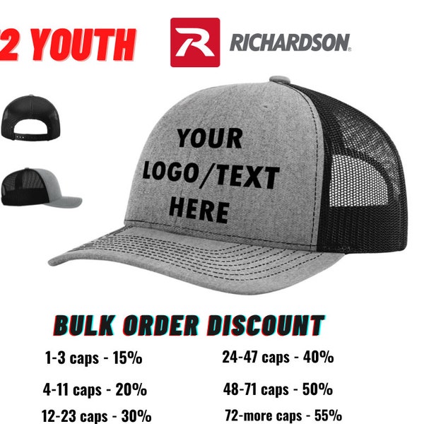 Embroidery, Youth Trucker Cap, 112 Youth Richardson Trucker, Snapback Hats, Custom Youth Hats, Hats For Youth