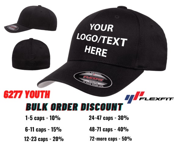 6277 Flexfit Caps, Youth - Etsy Blend With Flexfit Text Logo Men, Cap, Hat Embroidered Custom Hats Cotton for Caps, Flexfit