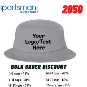 Custom Bucket Hat, Embroidered Bucket Hats, 2050 Sportsman Bucket Hat, Unstructured Bucket , Custom Buckets, Bucket With Logo - Text