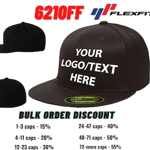 Benutzerdefinierte Embroidery Mütze, angepasste Mütze, Flexfit-Hut mit individuellem Logo oder Text, Flat Bill-Kappe, 6210FF Flat Bill, Six-Panel-Hut