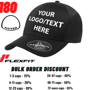 Kundenspezifischer Stickereihut, 180 Flexfit Delta Seamless, individuell angepasster Hut, 180 ausgestattet, Polyester Flexfit Hut