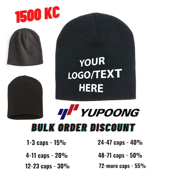 Bonnet avec logo ou texte personnalisé, bonnets brodés personnalisés, votre logo ou texte sur le bonnet YP Classics