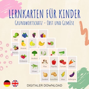 Kartenset | 32 Obst und Gemüse Lernkarten | Memory | Montessori | Spiel | Lernen | Kinder | Deutsch | Englisch | Grundwortschatz