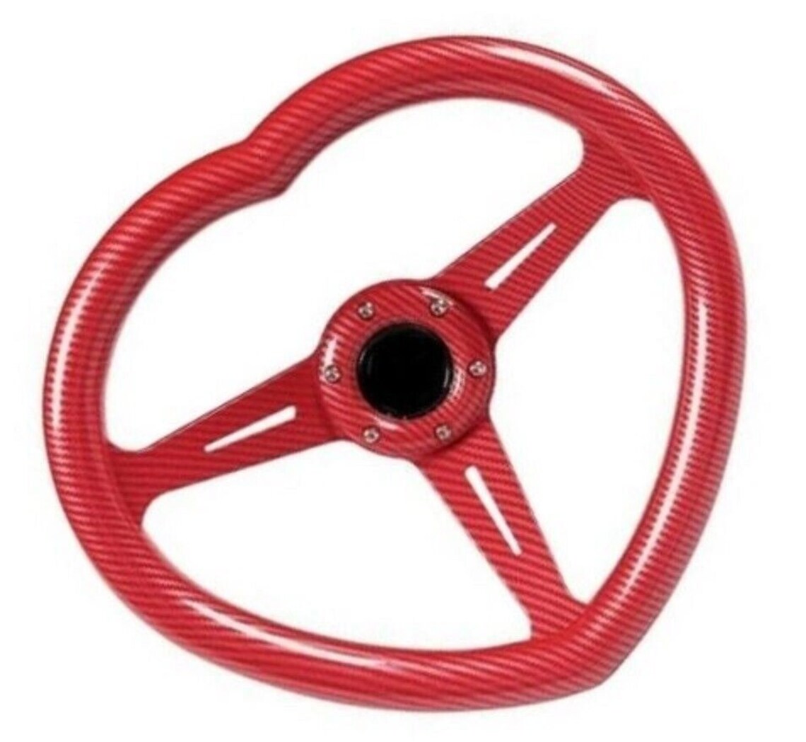 Universal Jdm Heart Shaped Steering Wheel Abs Red Carbon Fiber Etsy