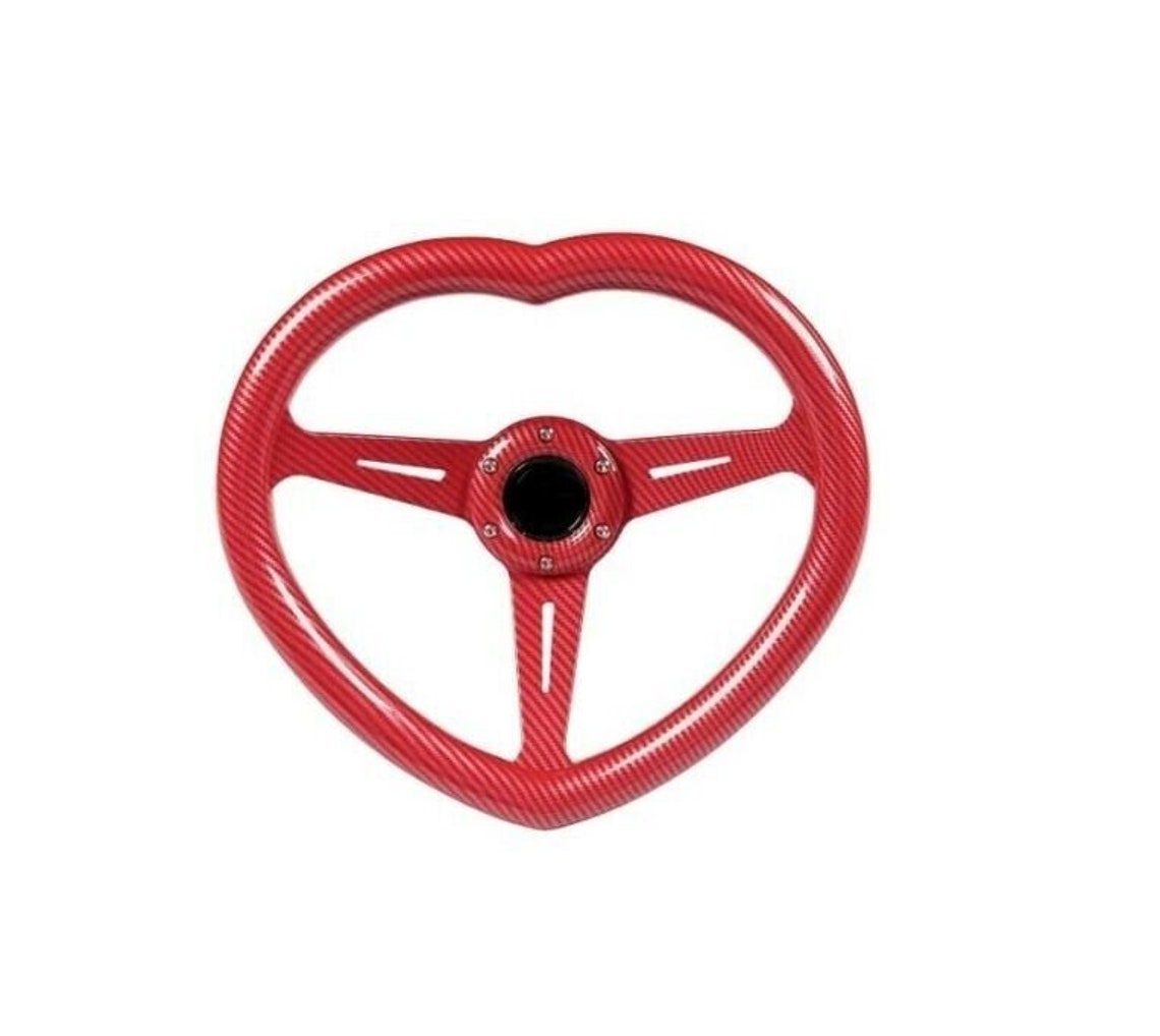 Universal Jdm Heart Shaped Steering Wheel Abs Red Carbon Fiber Etsy