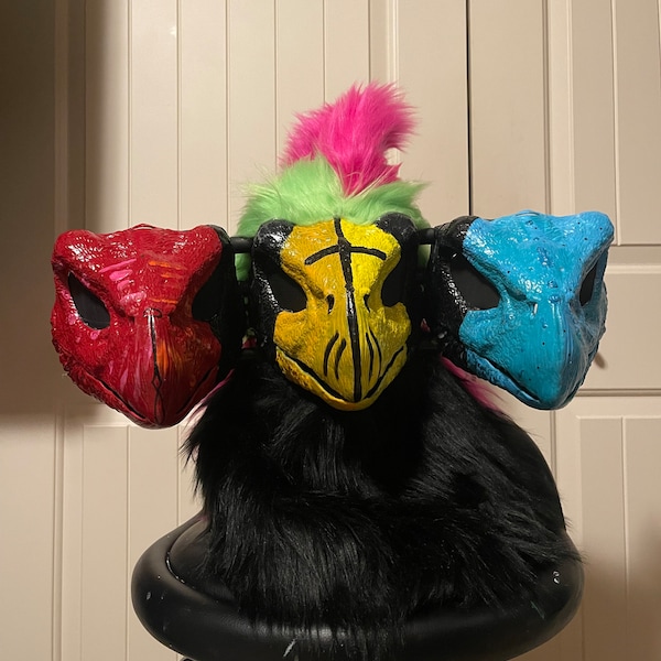 Three headed bird Dino mask premade fursuit