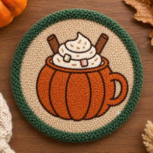 4 szt. podstawek Punchneedle, podkładki pod napoje Pumpkin Spice, ręcznie robione podkładki pod kubki, dodatek do stolika kawowego na Halloween