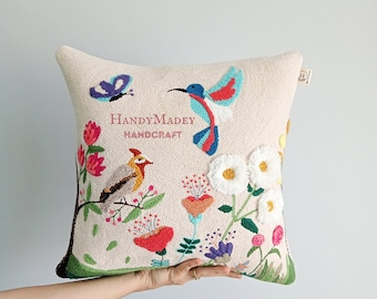 Colorful fully embroidered throw punch pillow cover