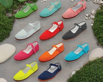 Womens Mary Jane Shoes Flat Cotton Ballet Colors