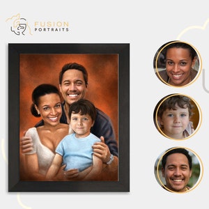 Portrait coloré dessiné à la main (couple réaliste coloré personnalisé, groupe, portrait de famille en combinant différentes photos)