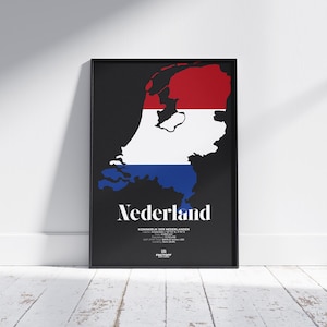 Affiche du pays des Pays-Bas - Impression de carte drapeau néerlandais, art mural néerlandais, décoration de voyage minimaliste, téléchargement numérique Pays-Bas, cadeau géographie