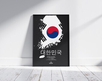 South Korea Map Art Print: Korean Flag, Minimalist Travel Decor (Digital Download)