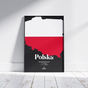 Polen Country Poster - Polnische Flagge Karte, Polska Wandkunst, modernes Reise-Dekor, Geographie Print, minimalistischer digitaler Download