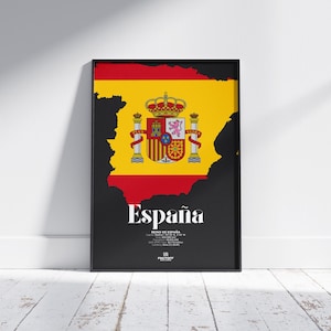 Spanien Country Poster - Spanische Flagge Karte, España Wandkunst, minimalistisches Reise-Dekor, moderne Geographie Print, digitaler Download