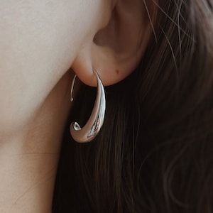 Silver Water Drop Earrings, Oval Open Hoop Earrings, Minimalist Simple Earrings Geometric, Hook Hoop Earrings Hypoallergenic image 8