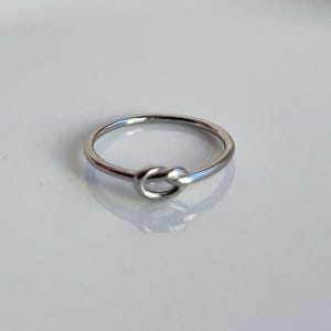 Waterproof Silver Knot Stainless Steel Ring, Narrow Tiny Love Knot Ring Stackable, Delicate Thin Minimalist Ring Symbol