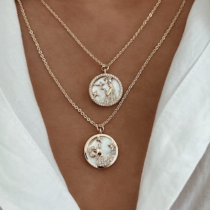 Naszyjnik z zawieszką znak zodiaku, naszyjnik konstelacja gwiazda, pozłacany 14K złotem, astrologiczny naszyjnik z cyrkoniami