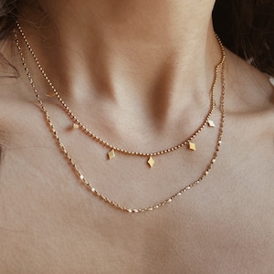 Double row cross necklace stainless steel 18K gold plated, golden delicate, multi-row chain with small cross pendant, stainless steel jewelry for women