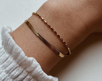 Two-row snake bracelet in gold, delicate multi-row bracelet water-repellent, elegant herringbone bracelet women's stainless steel jewelry