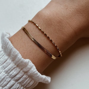 Two-row snake bracelet in gold, delicate multi-row bracelet water-repellent, elegant herringbone bracelet women's stainless steel jewelry image 1