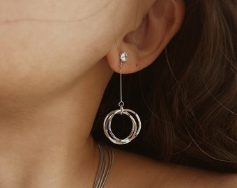 Silver dangling hoop earrings, small hoop earrings with crystal pendant, 925 silver Cz stones delicate hoop earrings