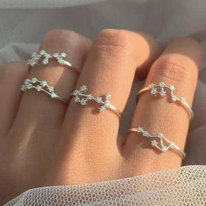 Sternzeichen Ring 925 Silber, Konstellationsring Sternenbild Astrologie Widder Skorpion Stier Zwillinge Löwe Jungfrau Skorpion