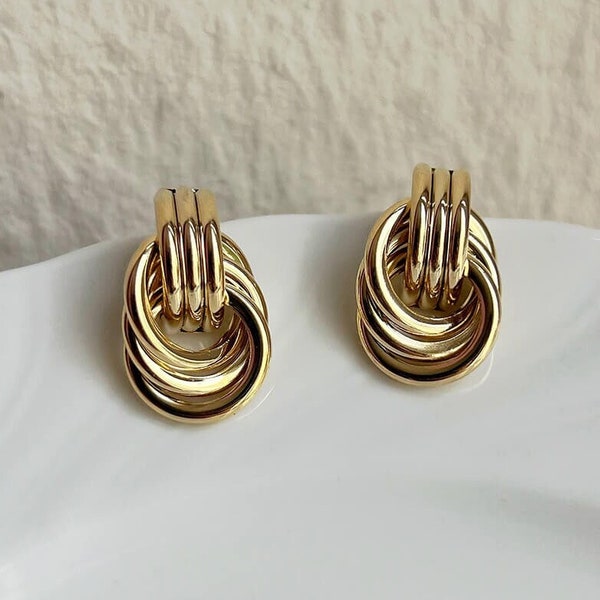 Gold Vintage Knoten Ohrringe, Minimalistische Ohrstecker 925er Silber, Zarte zierliche Ohrstecker