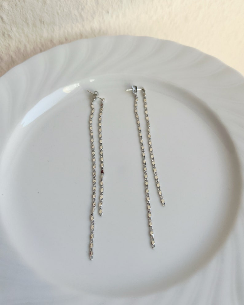 Silver Long Chain Earrings, Dangling Thread Earrings, Delicate Thin ...