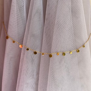 Gouden ketting met kleine plaatjes, fijne delicate ketting met munthanger, 18K verguld roestvrij staal, korte ketting filigraan choker afbeelding 6