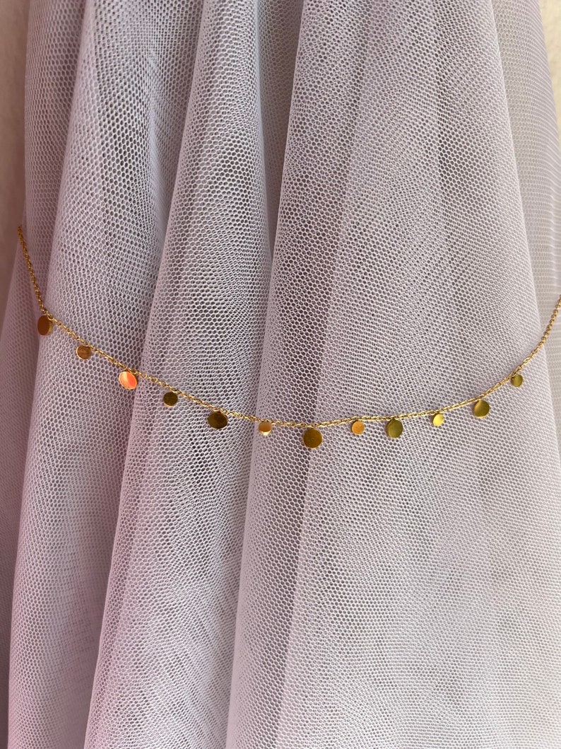 Gouden ketting met kleine plaatjes, fijne delicate ketting met munthanger, 18K verguld roestvrij staal, korte ketting filigraan choker afbeelding 6