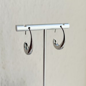 Silver Water Drop Earrings, Oval Open Hoop Earrings, Minimalist Simple Earrings Geometric, Hook Hoop Earrings Hypoallergenic image 2