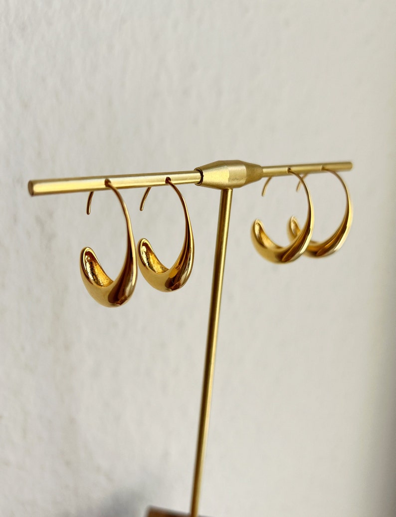 Boucles doreilles Gold Water Drop, boucles doreilles ovales ouvertes, boucles doreilles minimalistes Dangle géométriques, boucles doreilles Hook Hoop hypoallergéniques image 6