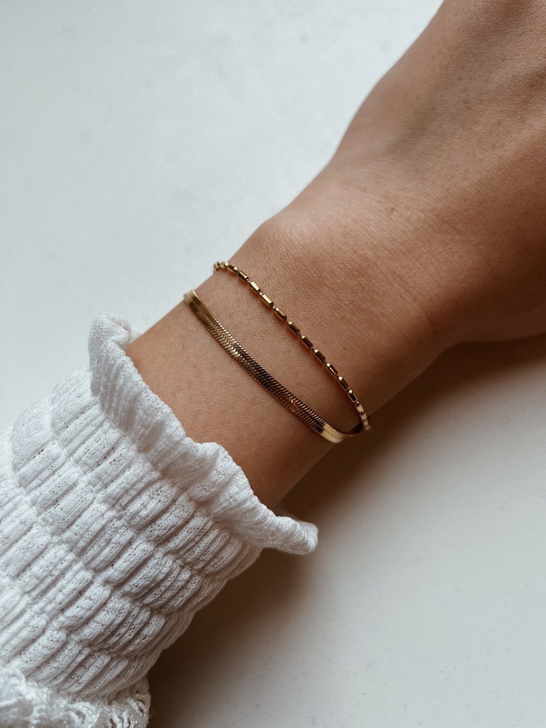Two-row snake bracelet in gold, delicate multi-row bracelet water-repellent, elegant herringbone bracelet women's stainless steel jewelry image 1