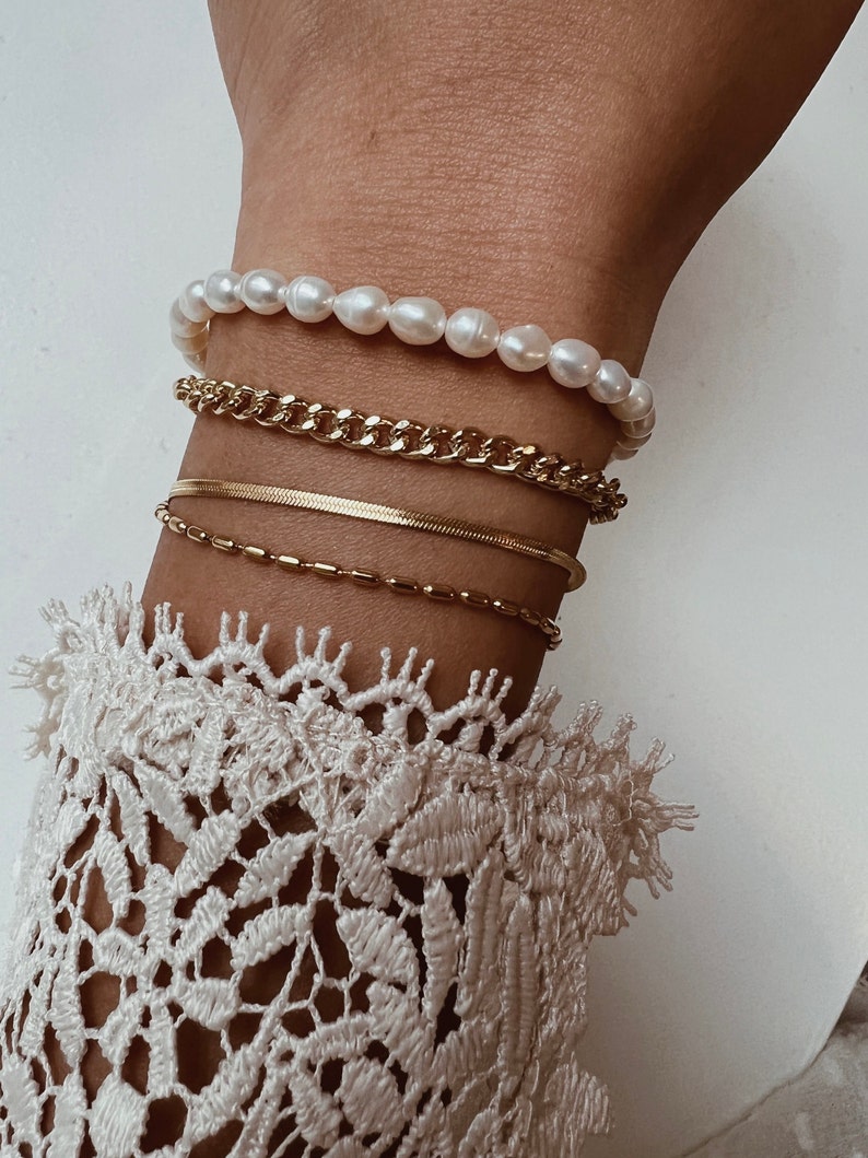 Two-row snake bracelet in gold, delicate multi-row bracelet water-repellent, elegant herringbone bracelet women's stainless steel jewelry image 2