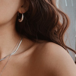 Silver Water Drop Earrings, Oval Open Hoop Earrings, Minimalist Simple Earrings Geometric, Hook Hoop Earrings Hypoallergenic image 7