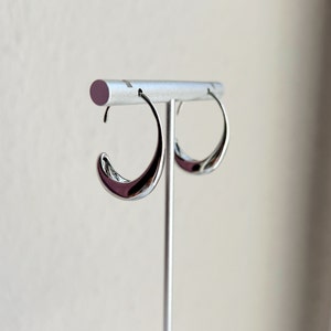 Silver Water Drop Earrings, Oval Open Hoop Earrings, Minimalist Simple Earrings Geometric, Hook Hoop Earrings Hypoallergenic image 5