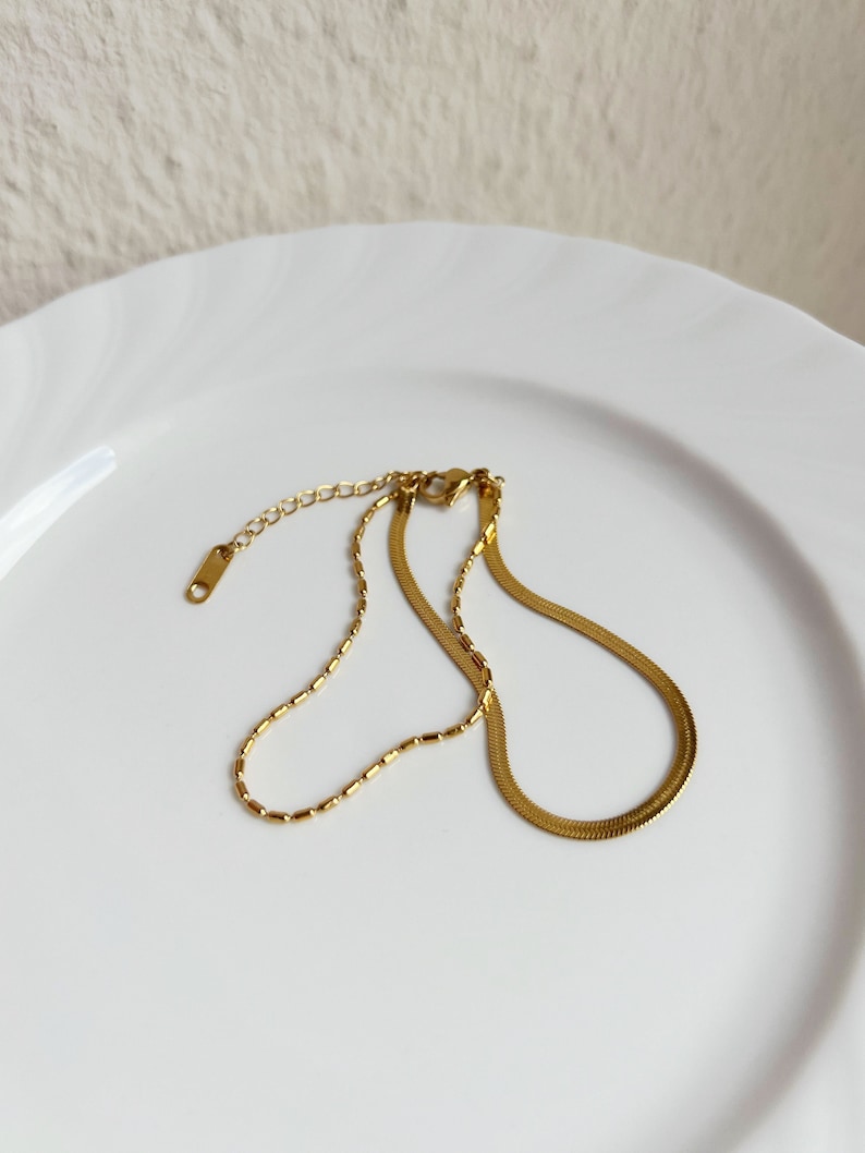 Two-row snake bracelet in gold, delicate multi-row bracelet water-repellent, elegant herringbone bracelet women's stainless steel jewelry image 5