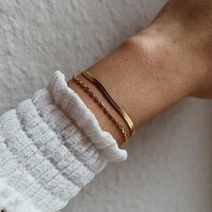 Two-row snake bracelet in gold, delicate multi-row bracelet water-repellent, elegant herringbone bracelet women's stainless steel jewelry image 6