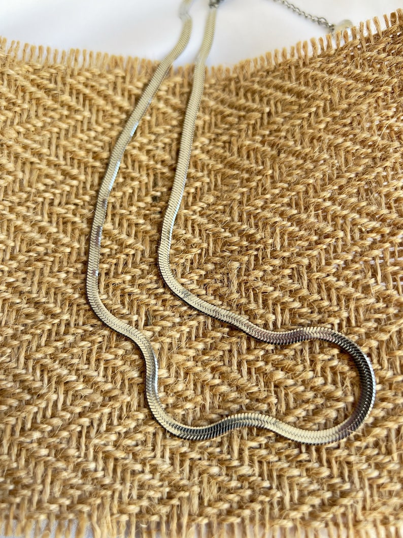 3 mm zilveren slangenketting van roestvrij staal, eenvoudige ketting zonder hanger, platte chokerketting met visgraatmotief, minimalistische schakelketting afbeelding 6