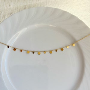 Gold Necklace with Small Plates, Fine Delicate Necklace with Coins Pendant, 18K Gold Plated Stainless Steel, Short Necklace Filigree Choker Bild 5