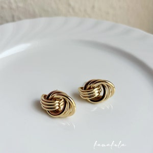 Pendientes de nudo vintage de oro, pendientes minimalistas de plata 925, pendientes delicados y delicados imagen 6