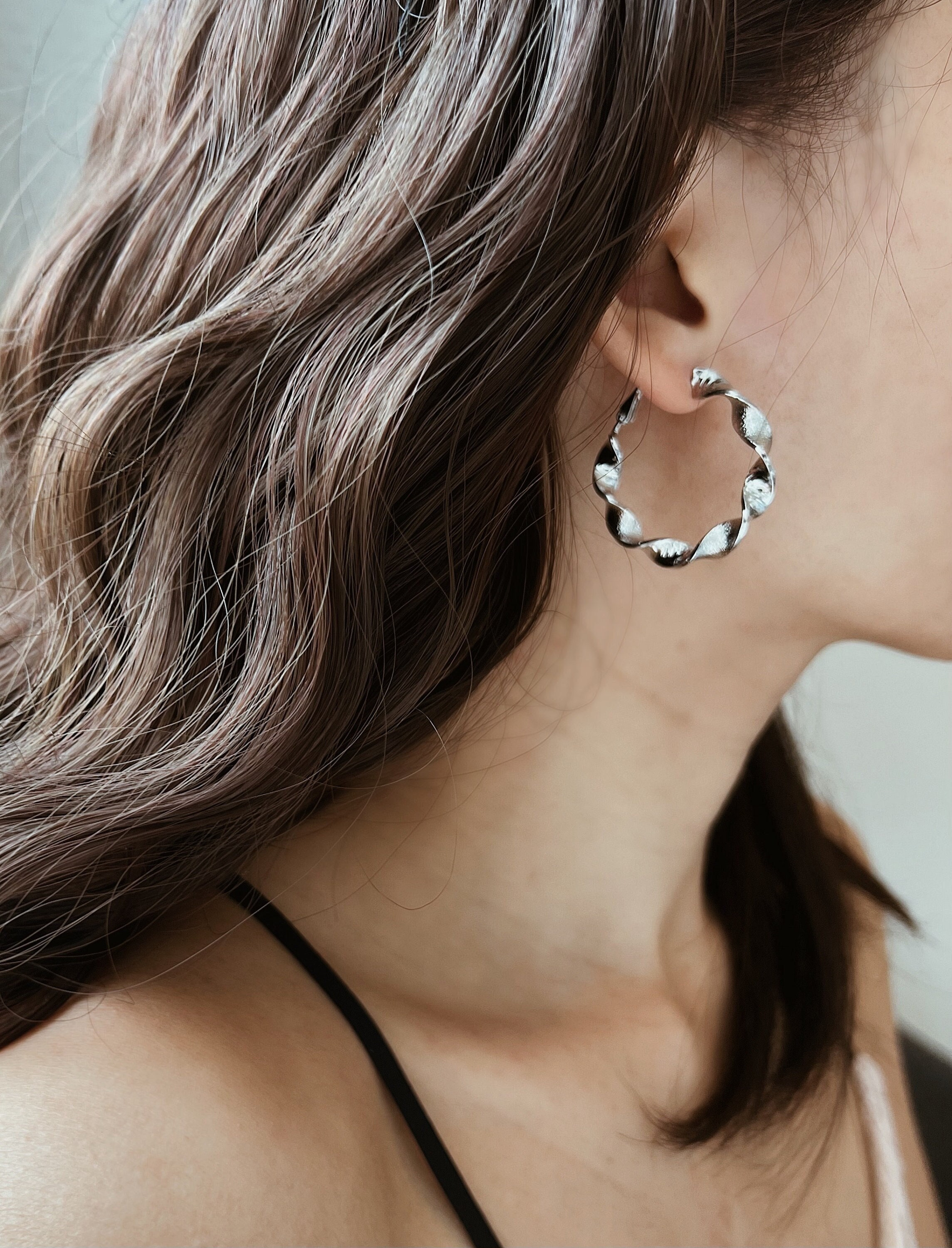 Silver Twisted Hoop Earrings 925 Silver Stud Earrings