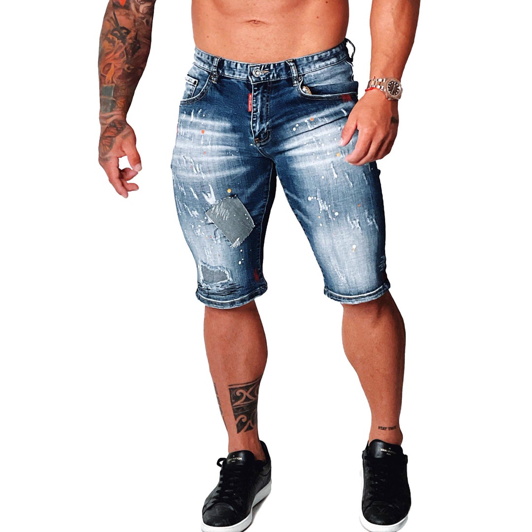 ELFINDEA Shorts Men's Jeans Shorts Ripped Distressed Denim Shorts