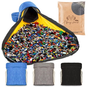 Nany Jeans Toy Storage Basket and Play Mat. Building Bricks Toy Storage Organizer .Tidy with Ease. Toy Blocks Mat Storage Bag  XXL - 15&quot;x14”