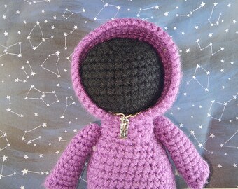 Crochet Cuddly Purple Robed Grim Reaper Cult Friend - Occult Toy - Hooded Spector - Amigurumi Death Figure