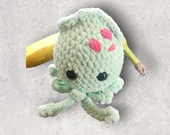 Calmar au crochet chenille - Peluche Amigurumi douce et adorable - Fait à la main, environ 6 pouces de haut (hors tentacules)