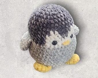 Gray Penguin Amigurumi Toy - Plushy Penguin - Soft and Fuzzy - Banana for Scale