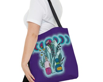 Crystals and Potions Witchy Design Reusable Tote Bag