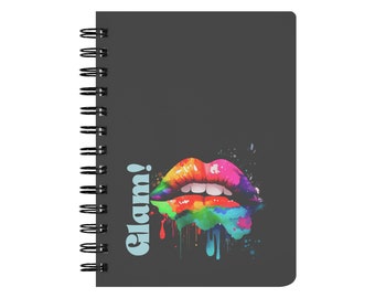 Glam! Rockstar Worthy Spiral Notebook - Pages lignées Rainbow Painted Lips - Black Druzy Agate