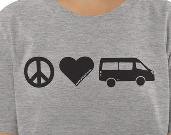 PeaceLoveBus Sprinter Camper Van Vanlife Uniseks T-shirt van biologisch katoen